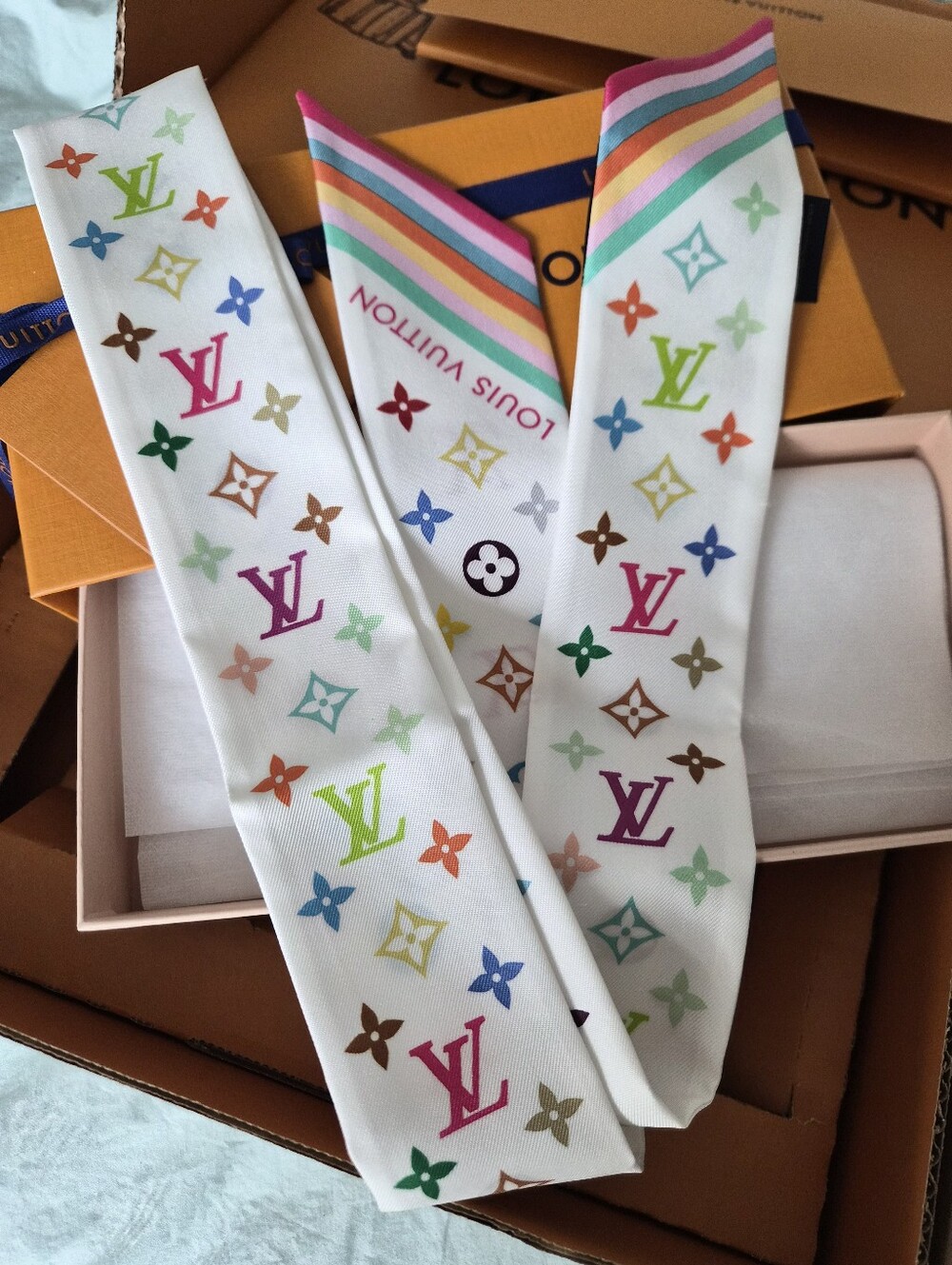 LOUIS VUITTON LV x TM Murakami White Multicolor Silk Bandeau BB NWT M94963 - Picture 2 of 8